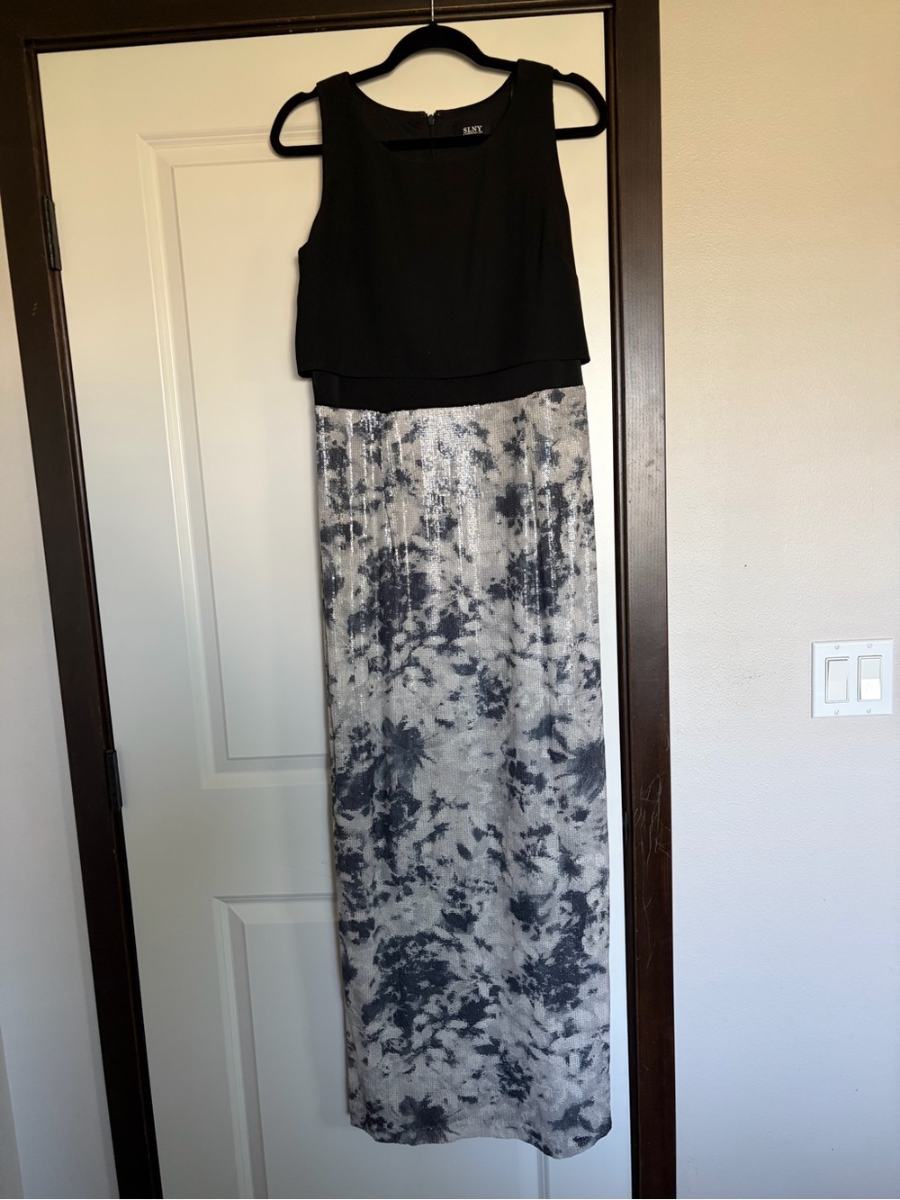 SLNY Black & Gray Patterned Maxi Gown